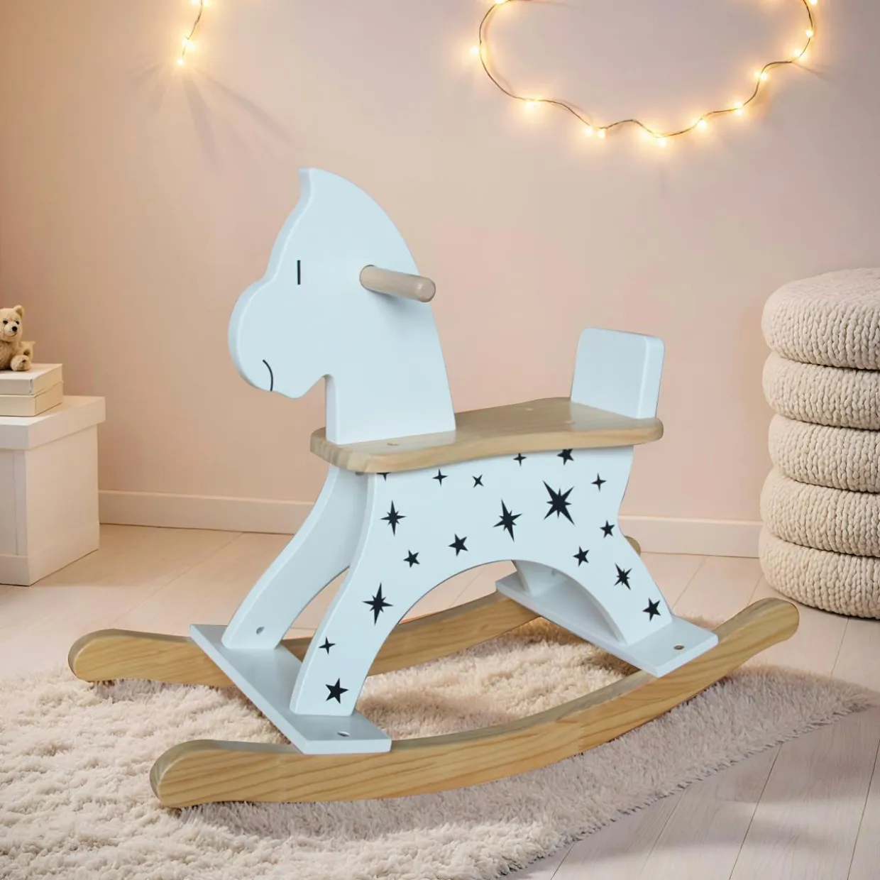 Cheval à bascule bois (H53 cm) Stars Blanc