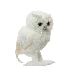 Chouette de Noël à poser (H15 cm) Merveille Blanc irisé