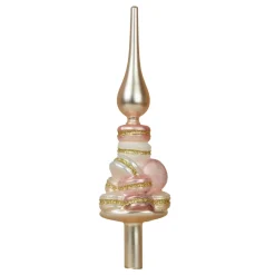 Cimier de sapin en verre Macarons Rose et perle pailleté