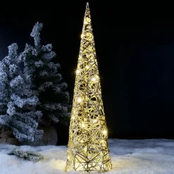 Cône lumineux sur piles 30 micro LED (H60 cm) Éclats Blanc chaud