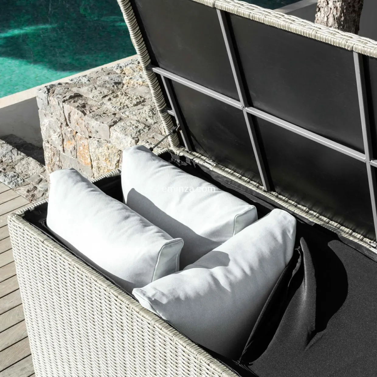 Coffre de rangement extérieur en résine tressée Calvi Gris