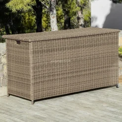 Coffre de rangement extérieur en résine tressée Calvi Sepia
