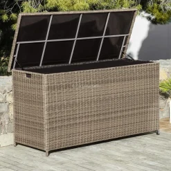 Coffre de rangement extérieur en résine tressée Calvi Sepia