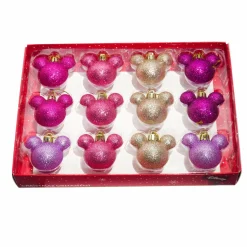Coffret de 12 boules de Noël (D30 mm) mini Mickey Rose
