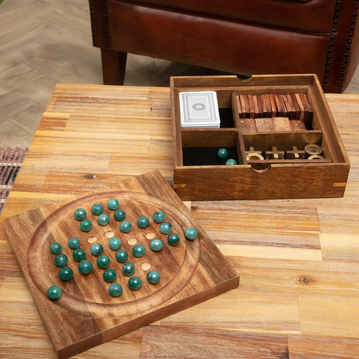 Coffret jeu solitaire en manguier Naturel