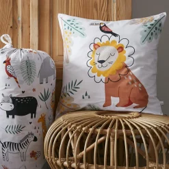 Couette imprimée enfant coton et deux taies d'oreiller (240 x 220 cm) Savane Multicolore