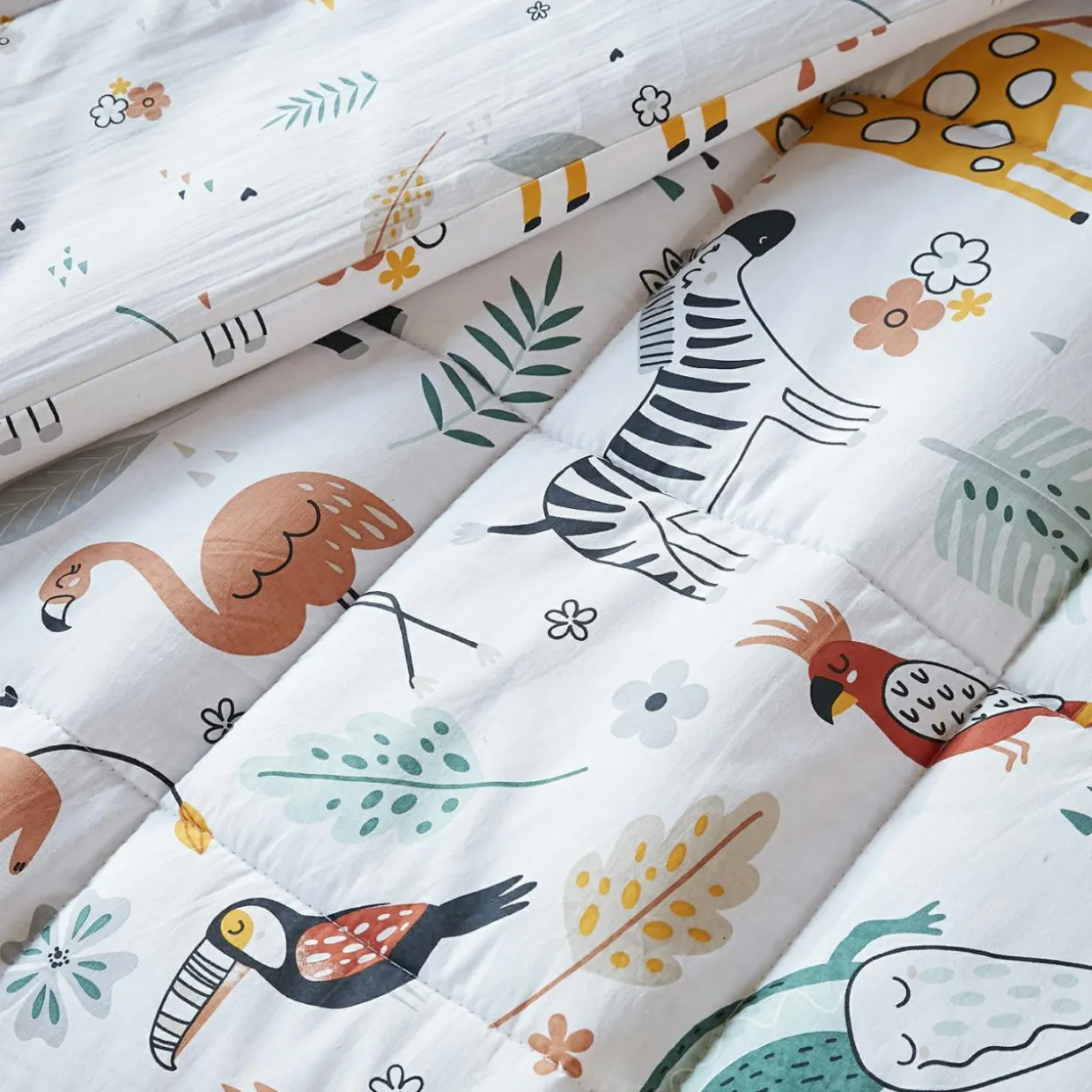 Couette imprimée enfant coton et une taie d'oreiller (140 x 200 cm) Savane Multicolore