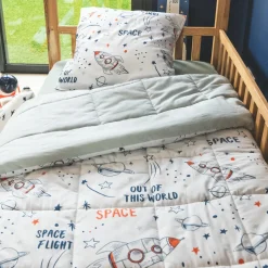 Couette imprimée enfant coton (140 x 200 cm) Galaxie Blanche