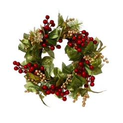 Couronne de Noël (D45 cm) Féerie de Baies Perle et rouge