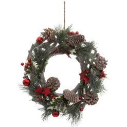 Couronne de Noël (D32 cm) Nature festive Rouge