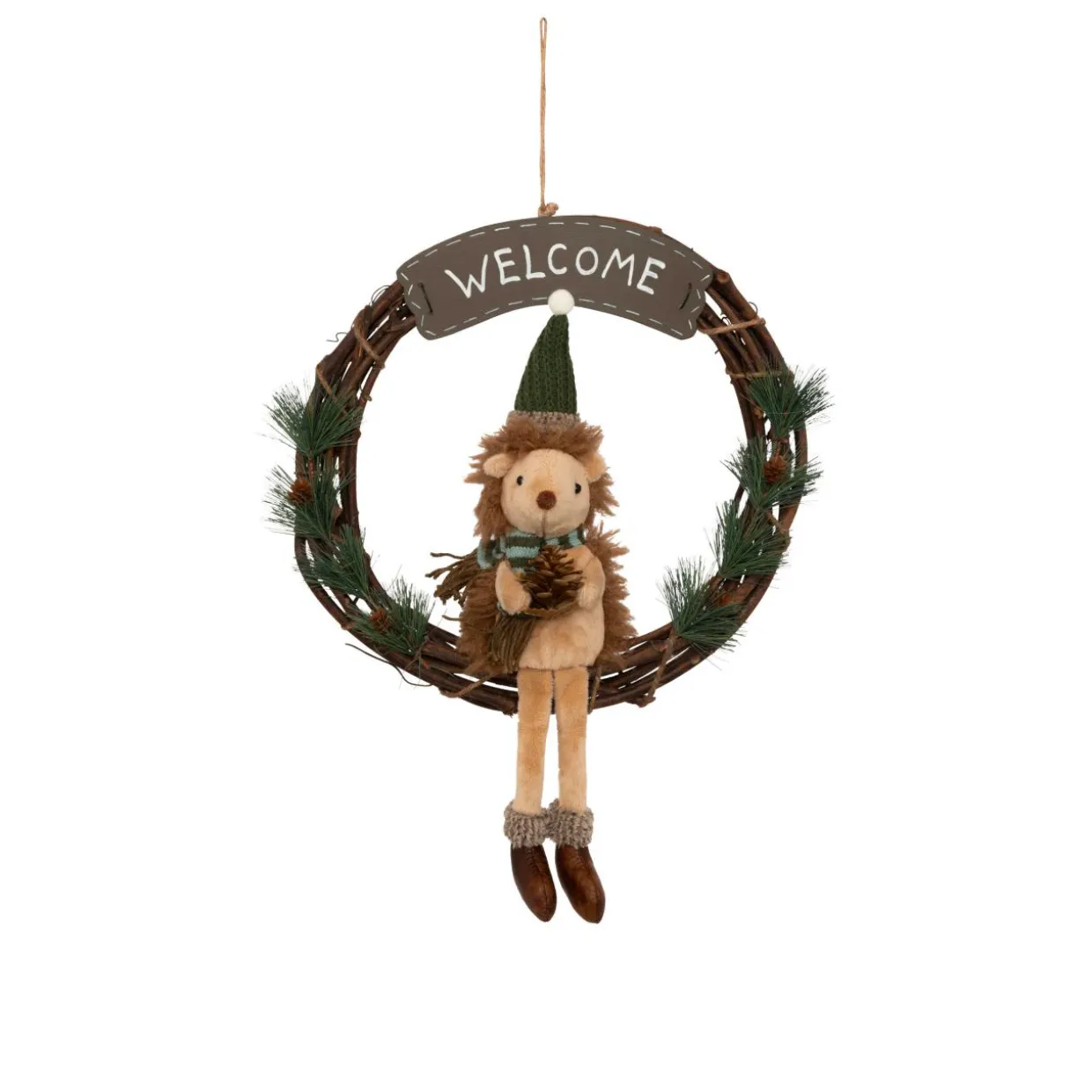 Couronne de Noël (D33 cm) Welcome Hérisson Marron