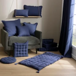 Coussin carré coton (60 x 60 cm) Pixel Bleu marine