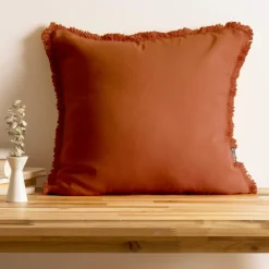 Coussin carré coton (45 x 45 cm) Pixel franges Terracotta