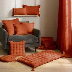 Coussin carré coton (45 x 45 cm) Pixel franges Terracotta