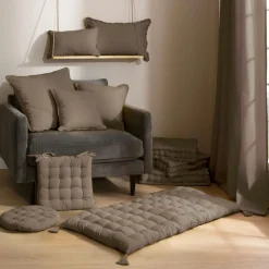 Coussin carré coton (45 x 45 cm) Pixel franges Taupe