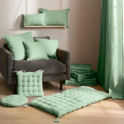 Coussin carré coton (45 x 45 cm) Pixel franges Vert menthe