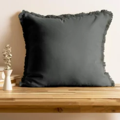 Coussin carré coton (45 x 45 cm) Pixel franges Gris anthracite