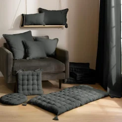 Coussin carré coton (45 x 45 cm) Pixel franges Gris anthracite