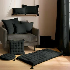 Coussin carré coton (45 x 45 cm) Pixel franges Noir