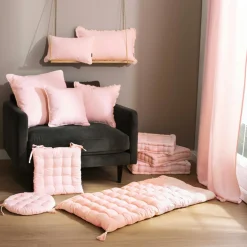 Coussin carré coton (60 x 60 cm) Pixel Rose poudré