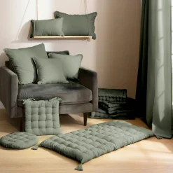 Coussin carré coton (60 x 60 cm) Pixel Vert kaki
