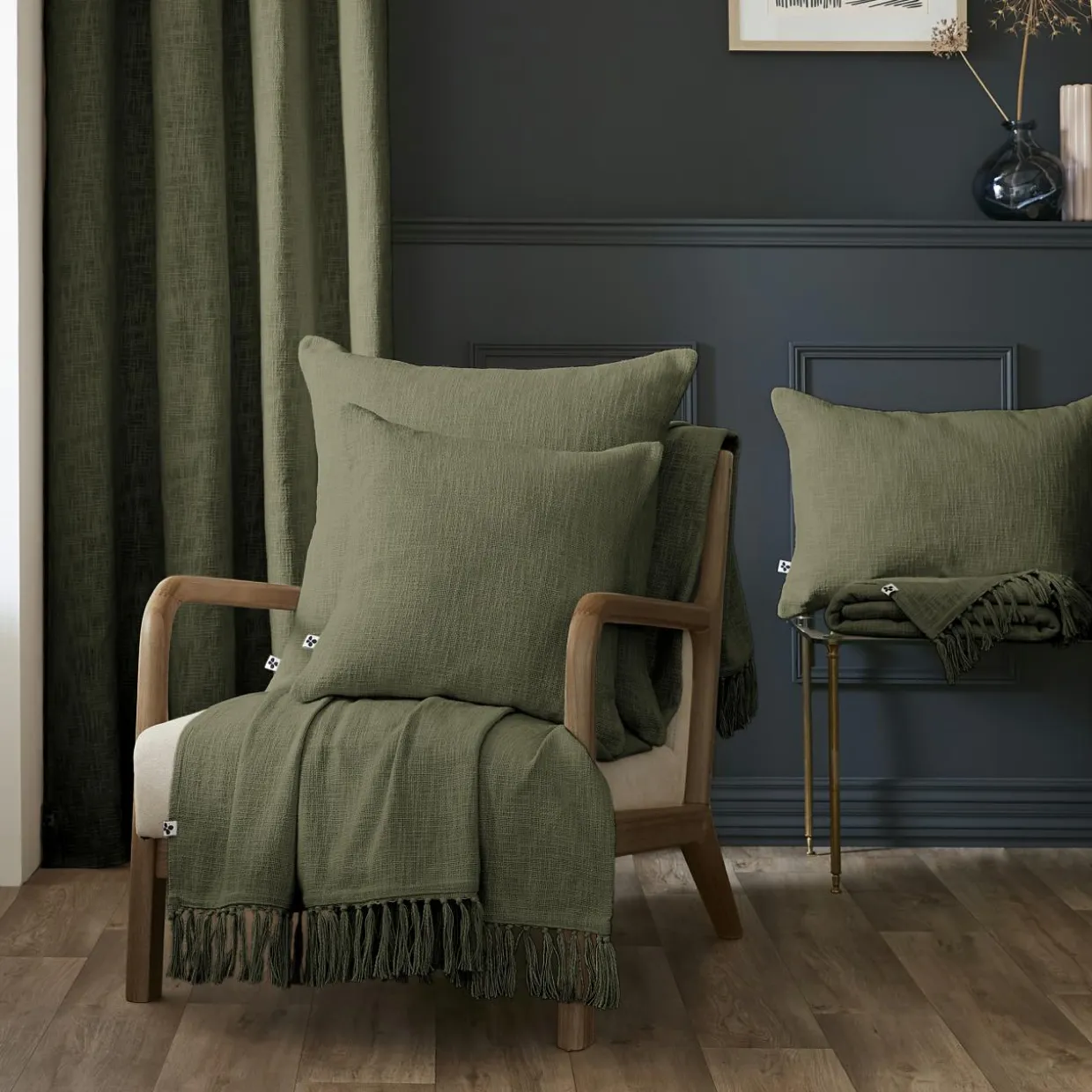 Coussin carré coton (45 x 45 cm) Sixtine Vert romarin