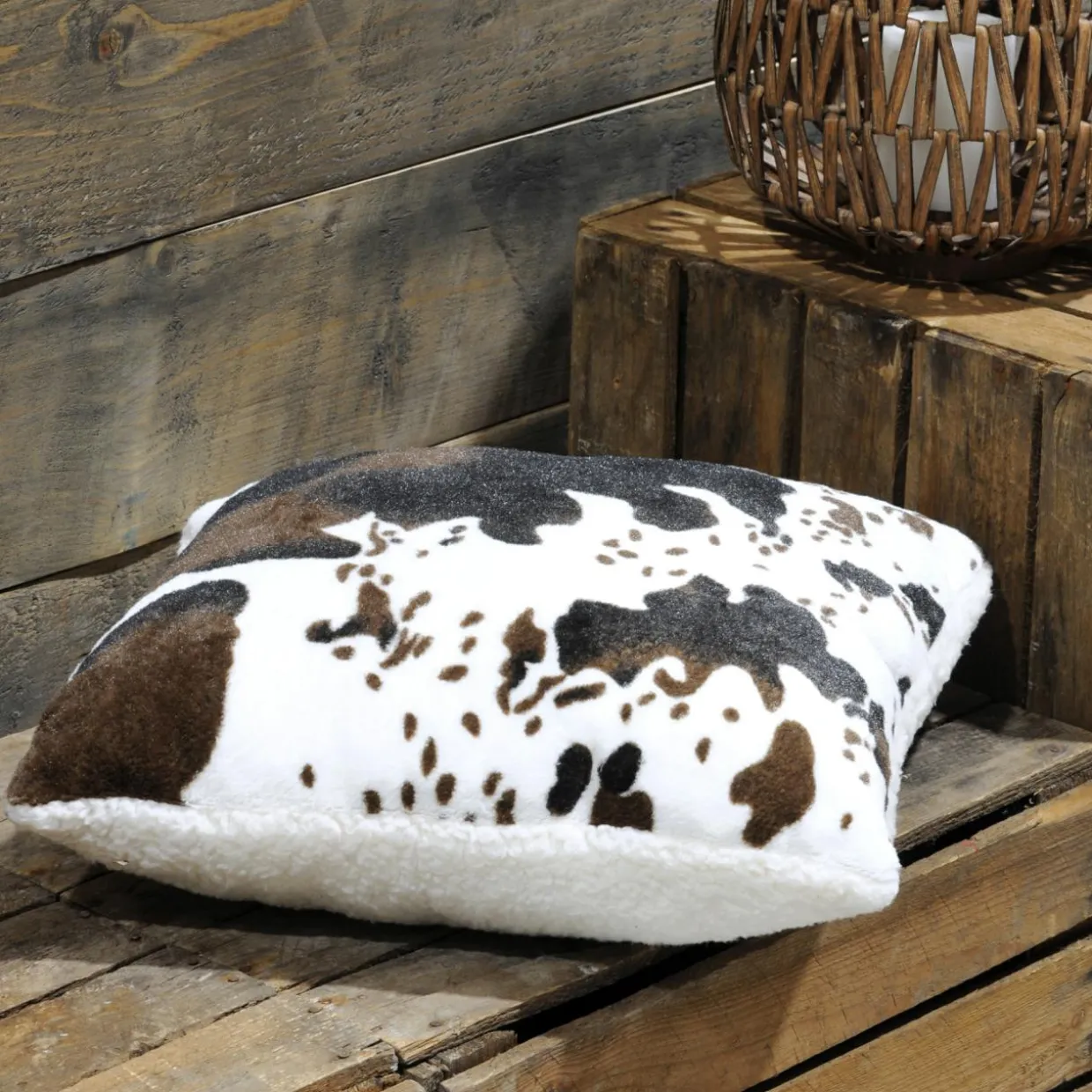 Coussin carré fausse fourrure (45 x 45 cm) Vache Brun