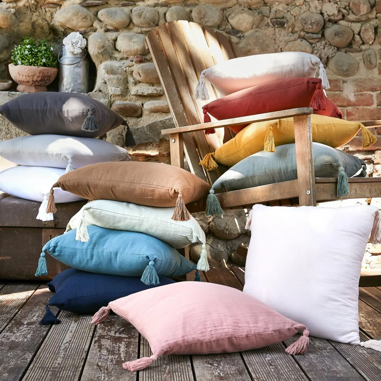 Coussin carré gaze de coton (40 x 40 cm) Gaïa Bleu canard