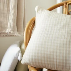 Coussin carré gaze de coton (45 x 45 cm) Gaïa vichy Beige