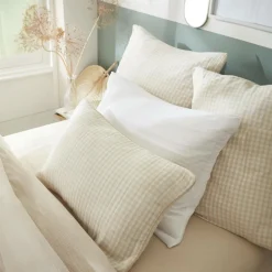 Coussin carré gaze de coton (45 x 45 cm) Gaïa vichy Beige