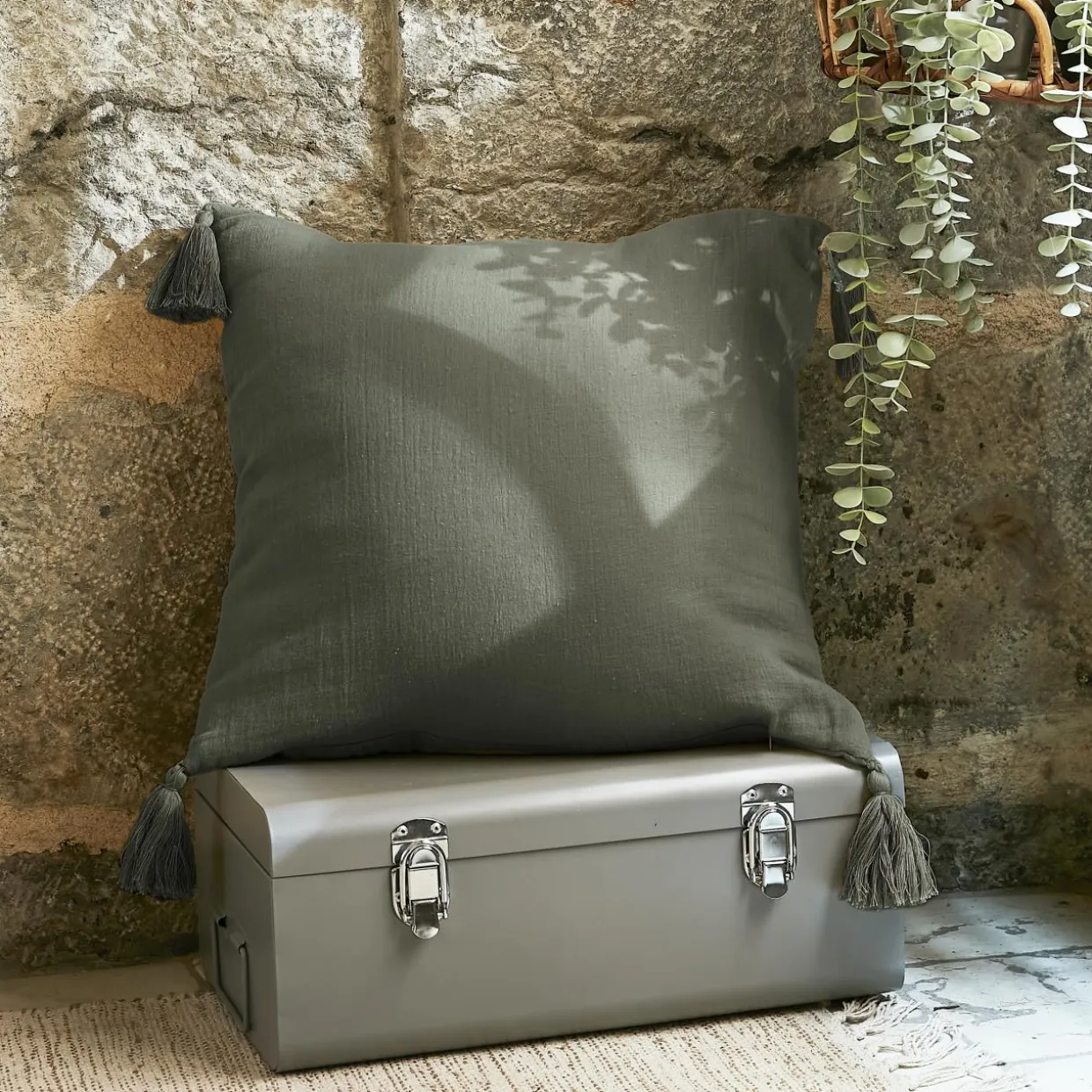 Coussin carré gaze de coton (40 x 40 cm) Gaïa Vert romarin