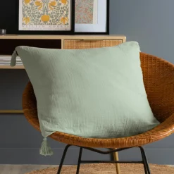 Coussin carré gaze de coton (60 x 60 cm) Gaïa Vert eucalyptus