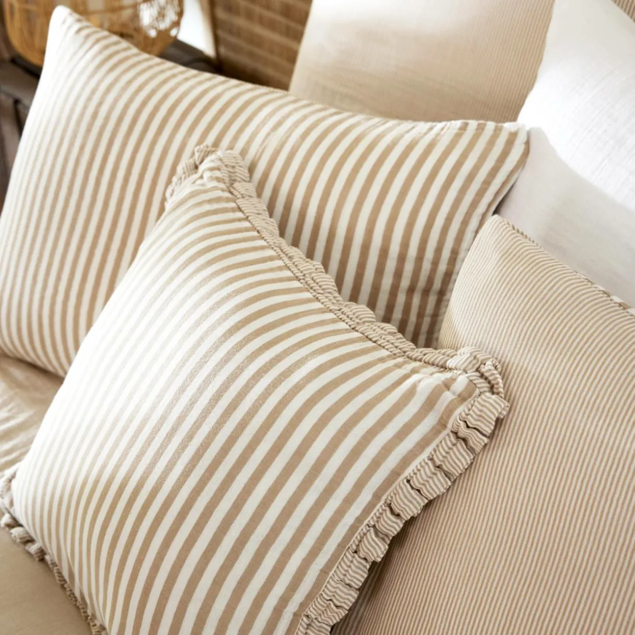 Coussin carré gaze de coton (45 x 45 cm) Gaïa rayures Ficelle