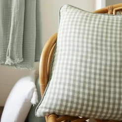 Coussin carré gaze de coton (45 x 45 cm) Gaïa vichy Vert eucalyptus