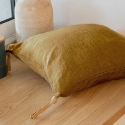 Coussin carré lin lavé (45 cm) Louise Caramel
