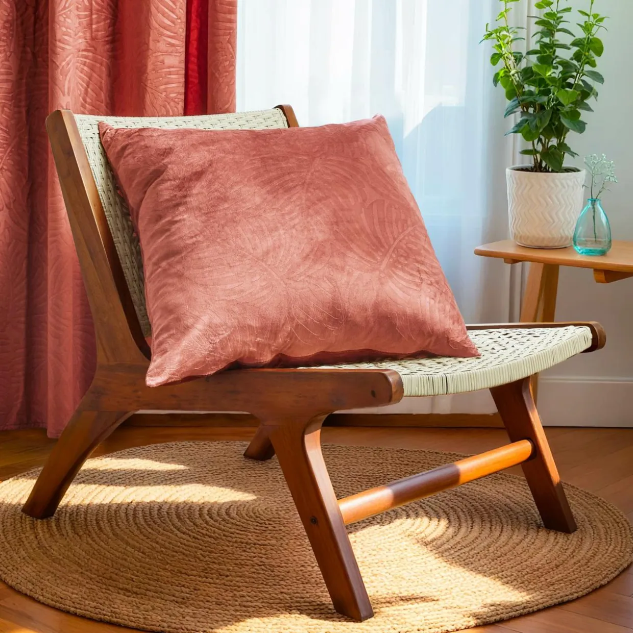 Coussin carré velours (60 x 60 cm) Fern Terracotta