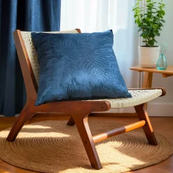 Coussin carré velours (60 x 60 cm) Fern Bleu marine