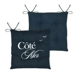 Coussin de chaise carrée coton (38x38 cm) Bordemer Bleu marine