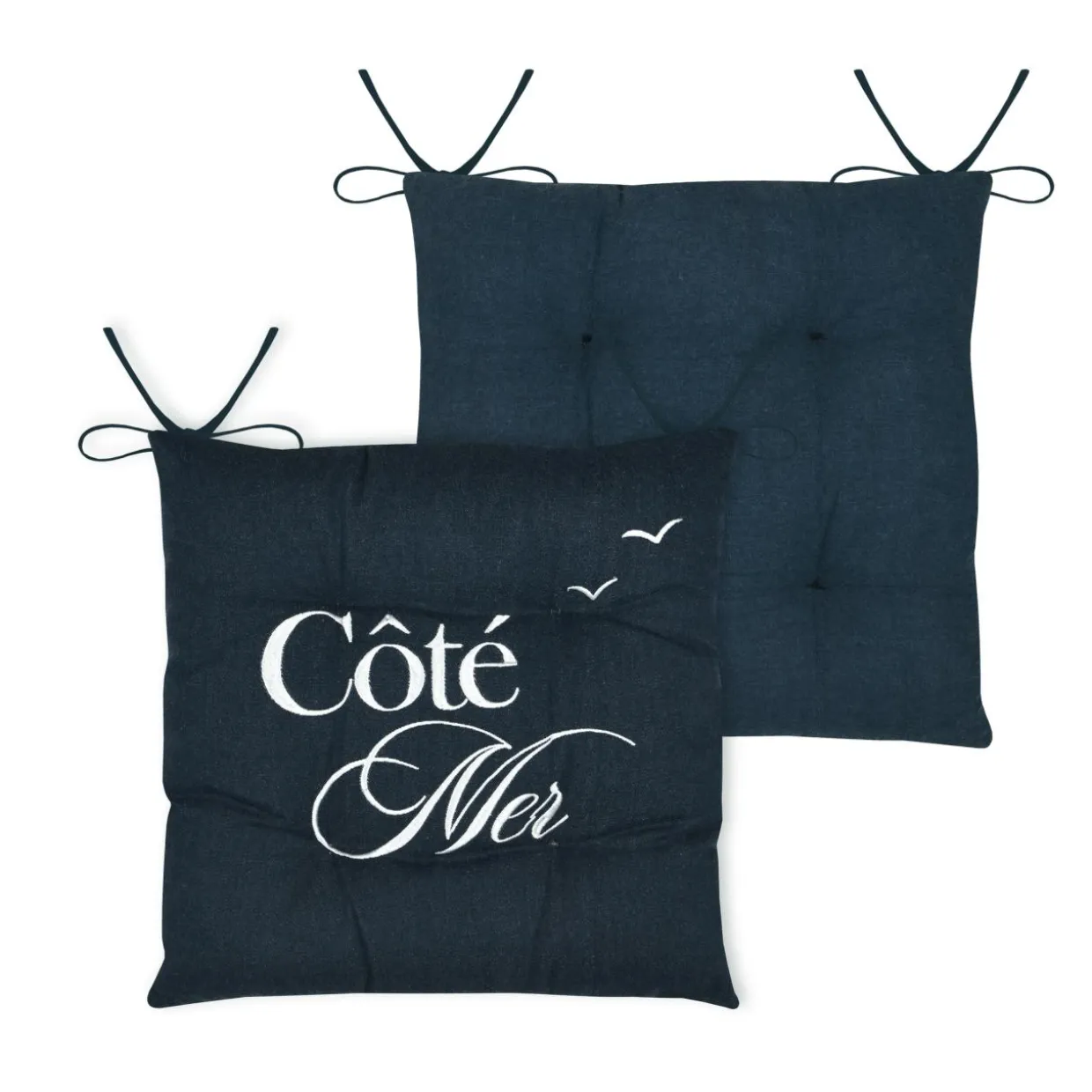 Coussin de chaise carrée coton (38x38 cm) Bordemer Bleu marine