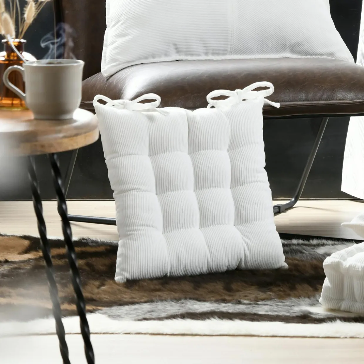 Coussin de chaise carré velours (38 x 38 cm) Dandy Ecru