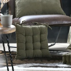 Coussin de chaise carré velours (38 x 38 cm) Dandy Vert kaki