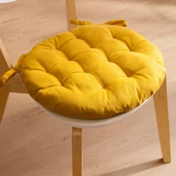 Coussin de chaise rond coton (40 cm) Pixel Jaune moutarde