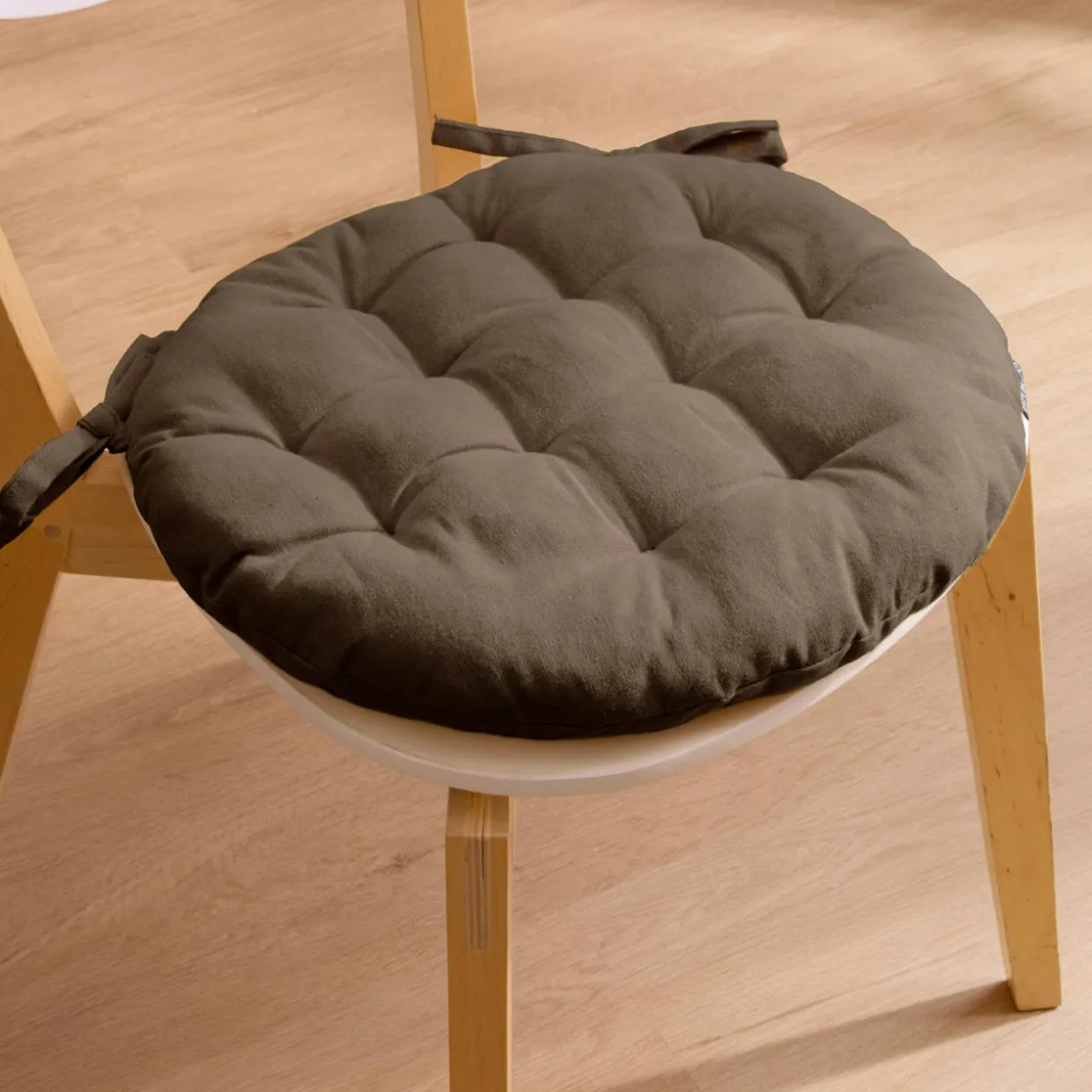 Coussin de chaise rond coton (40 cm) Pixel Taupe
