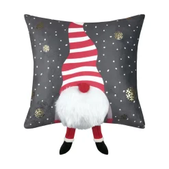 Coussin de Noël carré velours (40 x 40 cm) Edgard lutin Gris