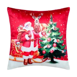 Coussin de Noël carré velours (40 x 40 cm) Réveillon de Noël Rouge