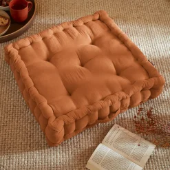 Coussin de sol carré gaze de coton (50 x 50 cm) Gaïa Abricot
