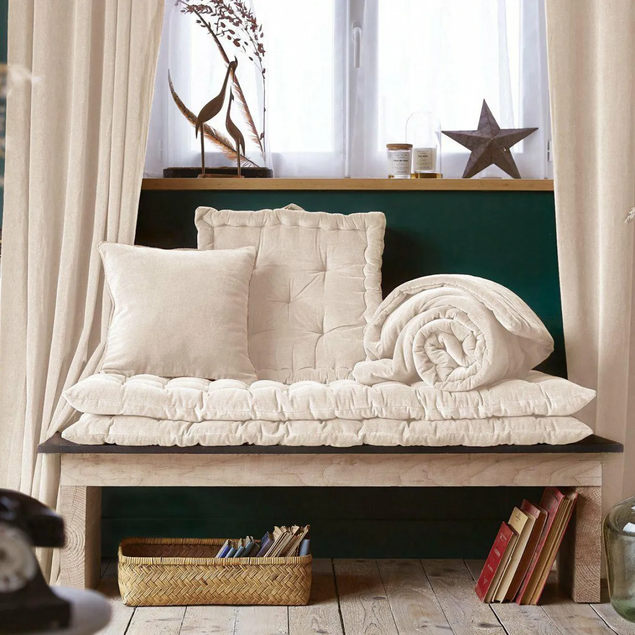 Coussin de sol carré velours de coton (50 x 50 cm) Victor Beige pampa