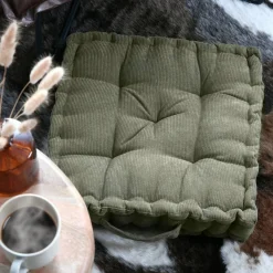 Coussin de sol carré velours (45 x 45 cm) Dandy Vert kaki