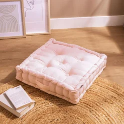 Coussin de sol coton (50 x 50 cm) Pixel Rose poudré
