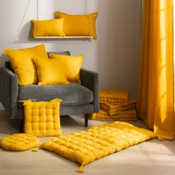 Coussin de sol coton (60 x 60 cm) Pixel Jaune moutarde